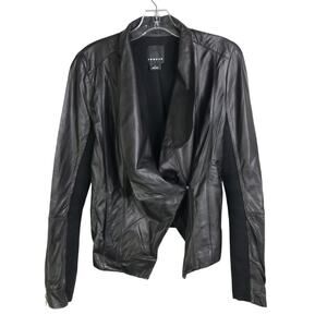 Trouve Leather Jacket Womens Size Medium Black Clasp‎ Stretch Panels
